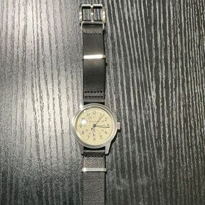 Bulova Silver Case Watch with Black Strap